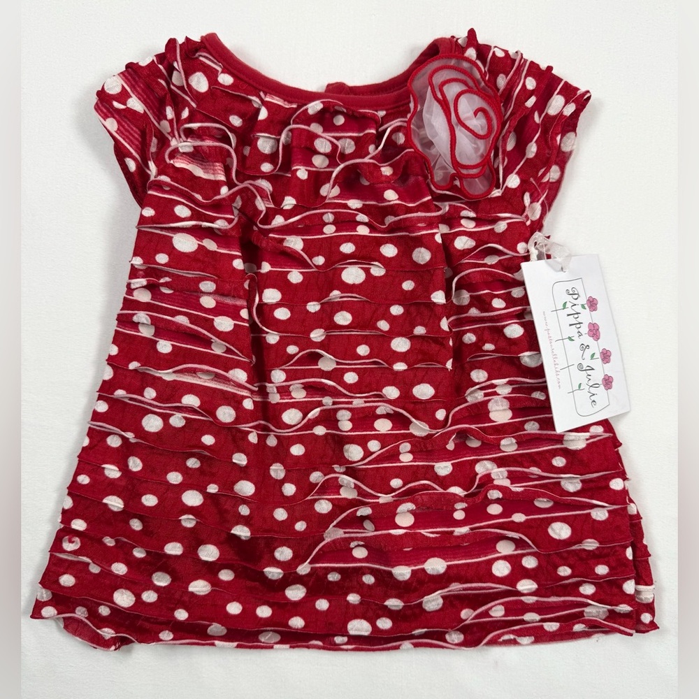 NWT‎ PIPPA & JULIE Baby Girls' Red Polka Dot Textured Floral Applique Dress 12M